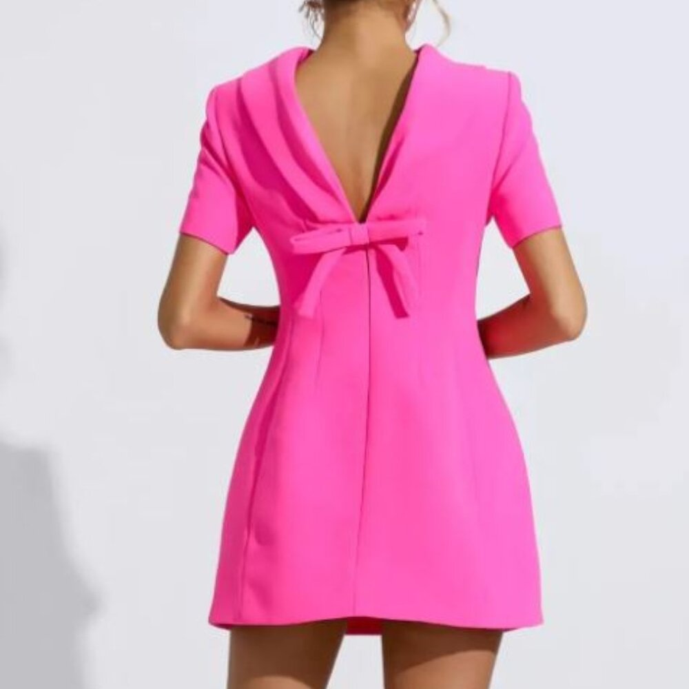 Catchall Jacqueline Bright Pink Bow Mini Dress - Picture 2 of 8